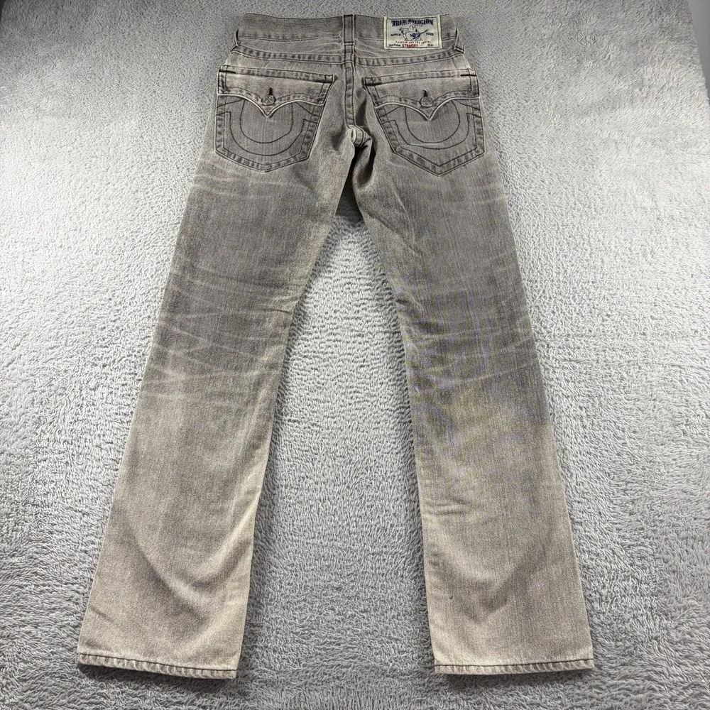 True Religion Handpicked Straight Jeans Mens 28 Gray Acid Wash Back Flap Ombre